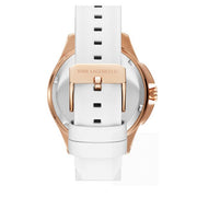 Karl Lagerfeld Watch KL1034- Karl 7 White Leather Faceted Rose-Gold Bezel Ladies Watch