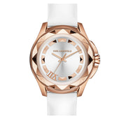 Karl Lagerfeld Watch KL1034- Karl 7 White Leather Faceted Rose-Gold Bezel Ladies Watch