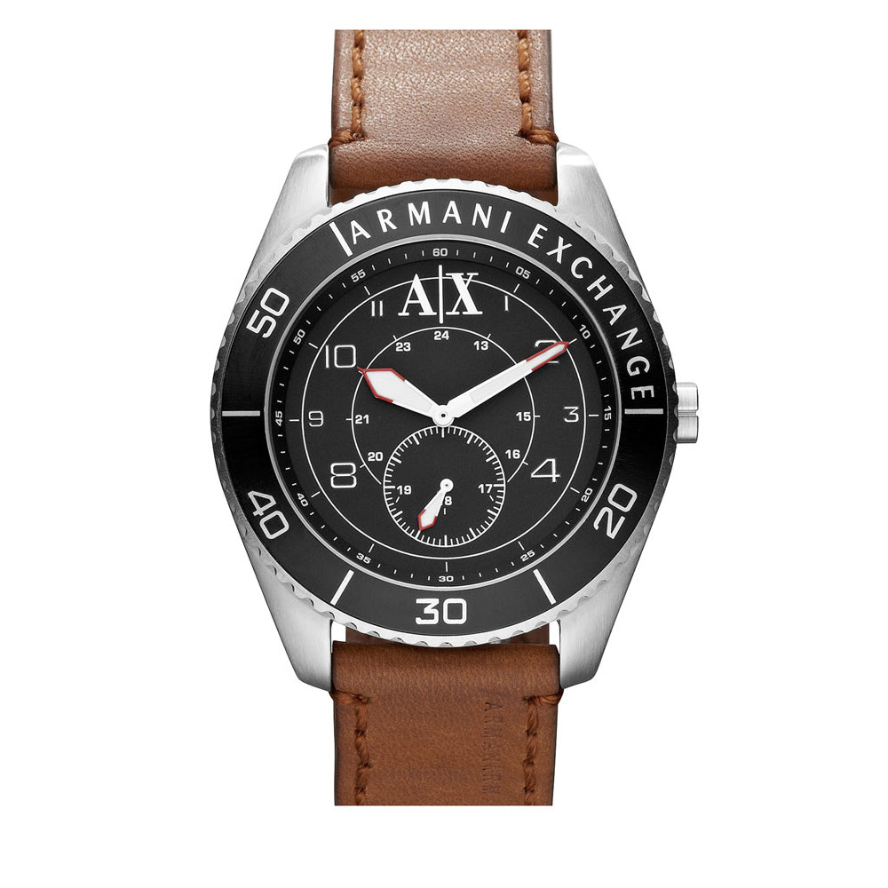 Armani Exchange GMT Mens Watch 45mm Black Dial Brown Leather AX1266 New Battery Armani Exchange GMT Mens Watch 45mm Black Dial Brown Leather  main image 4