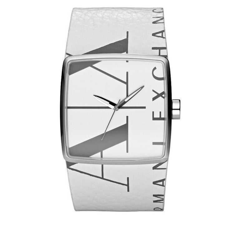 Armani Exchange Watch AX6000- White Leather Square Graphic Dial Men Watch