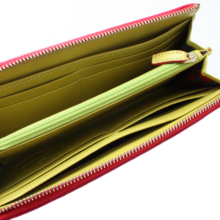 Vivienne Westwood Patent Saffiano Leather Long Zip Around Woman Wallet- Yellow