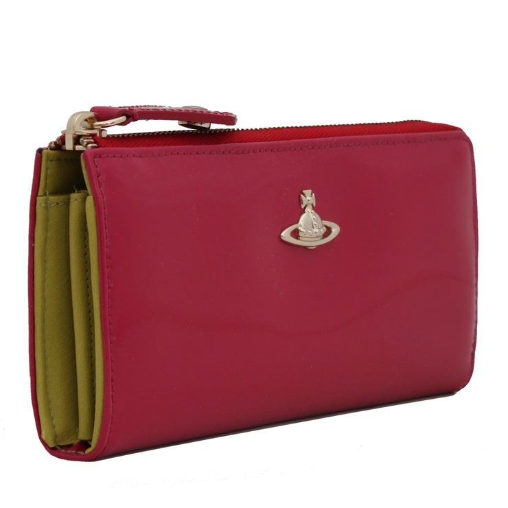 Vivienne Westwood Patent Saffiano Leather Long Zip Around Woman Wallet- Red