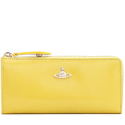 Vivienne Westwood Patent Saffiano Leather Long Zip Around Woman Wallet- Yellow