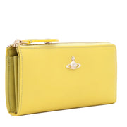 Vivienne Westwood Patent Saffiano Leather Long Zip Around Woman Wallet- Yellow