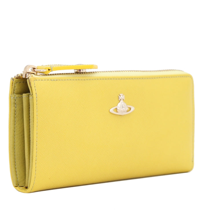 Vivienne Westwood Patent Saffiano Leather Long Zip Around Woman Wallet- Yellow