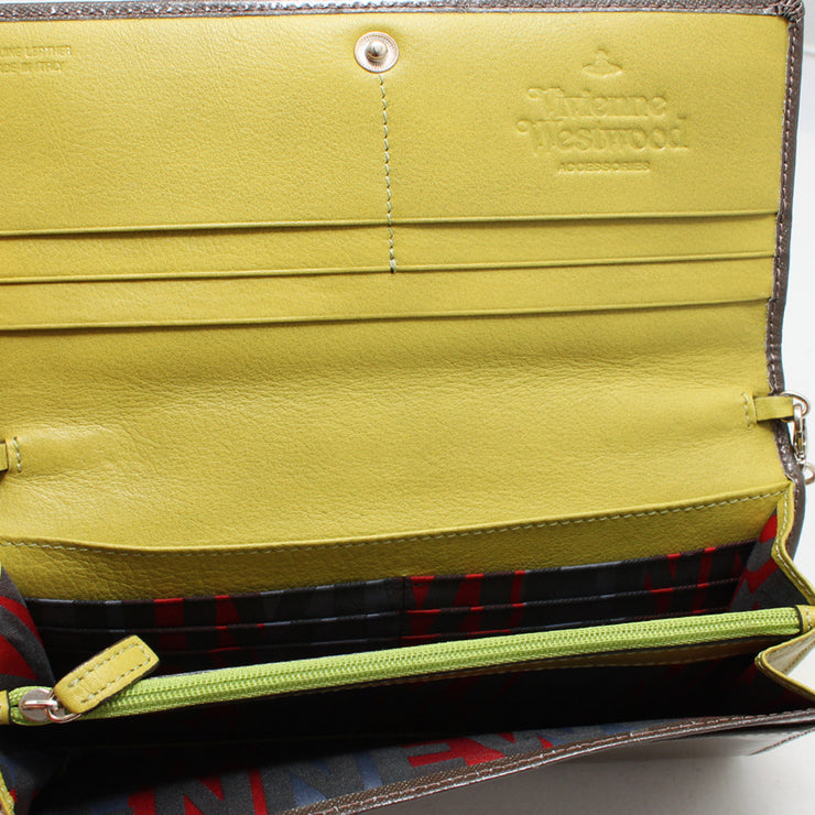 Vivienne Westwood Saffiano Patent Long Wallet with Chain- Pewter