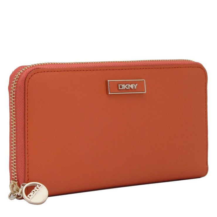 DKNY Samwell Saffiano Leather Zip Around Long Wallet- Orange