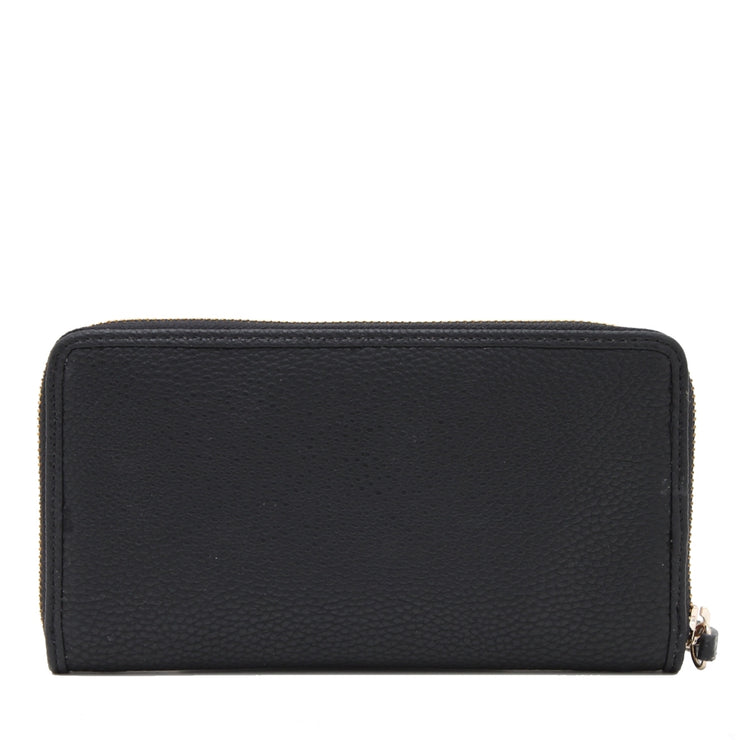 DKNY Pebbled Leather Zip Around Long Wallet- Black