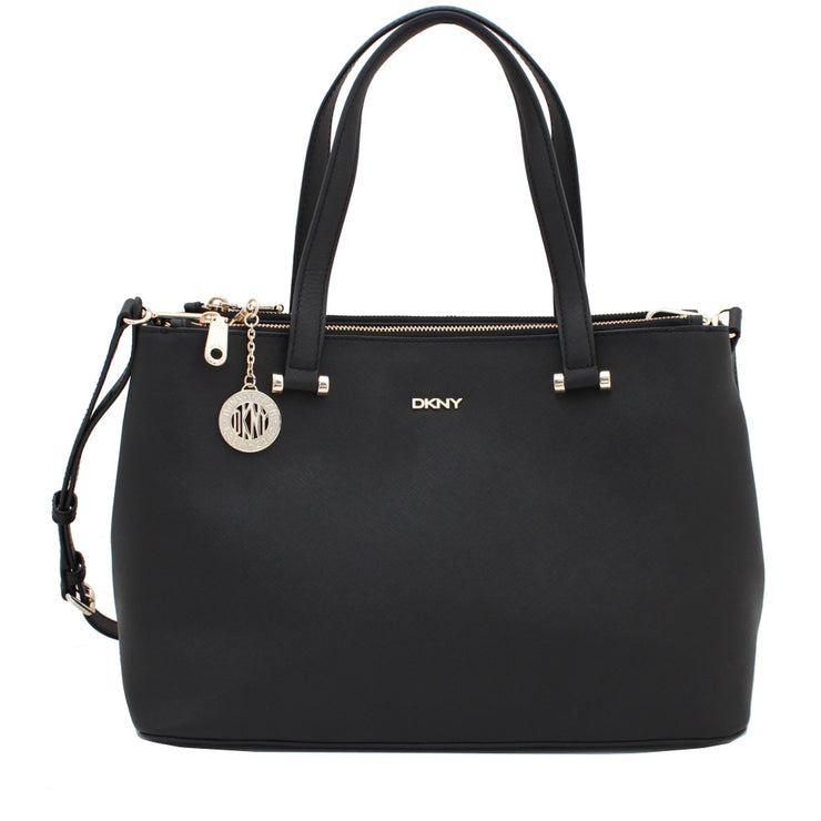 DKNY Bryant Park Saffiano Leather Double Zip Tote Bag- Black