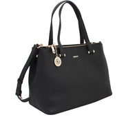 DKNY Bryant Park Saffiano Leather Double Zip Tote Bag- Black