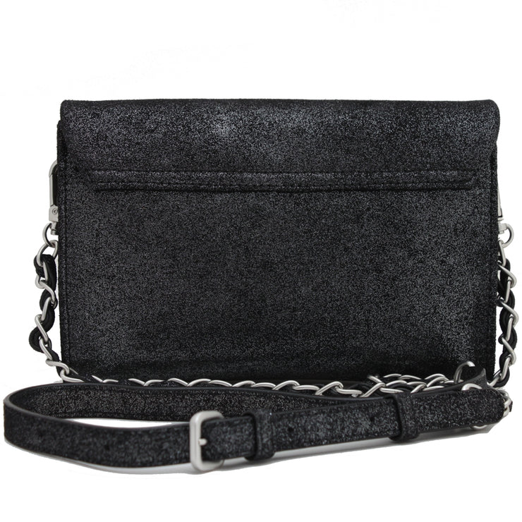DKNY Small Glitter Leather Cross-Body Bag- Black