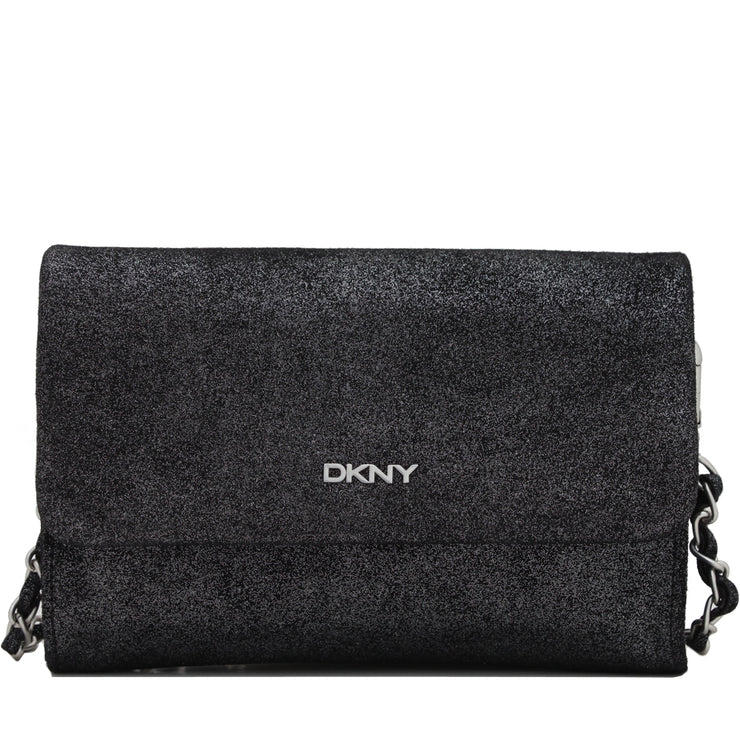 DKNY Small Glitter Leather Cross-Body Bag- Black