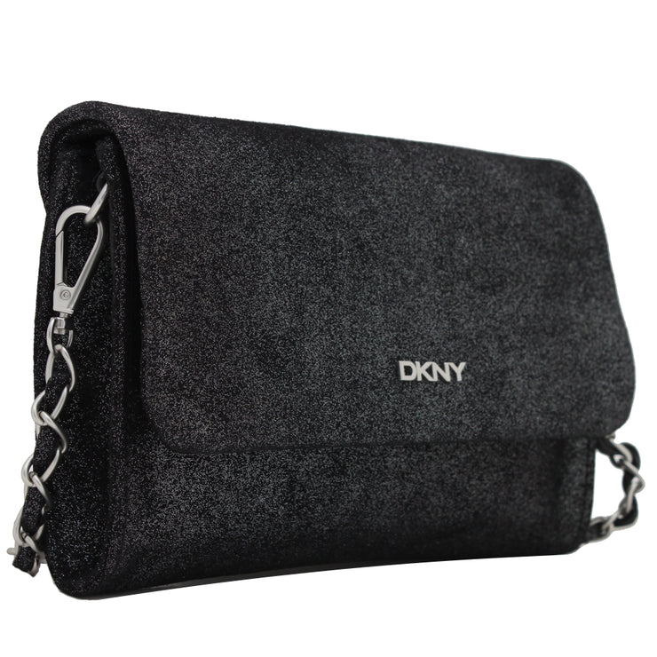 DKNY Small Glitter Leather Cross-Body Bag- Black