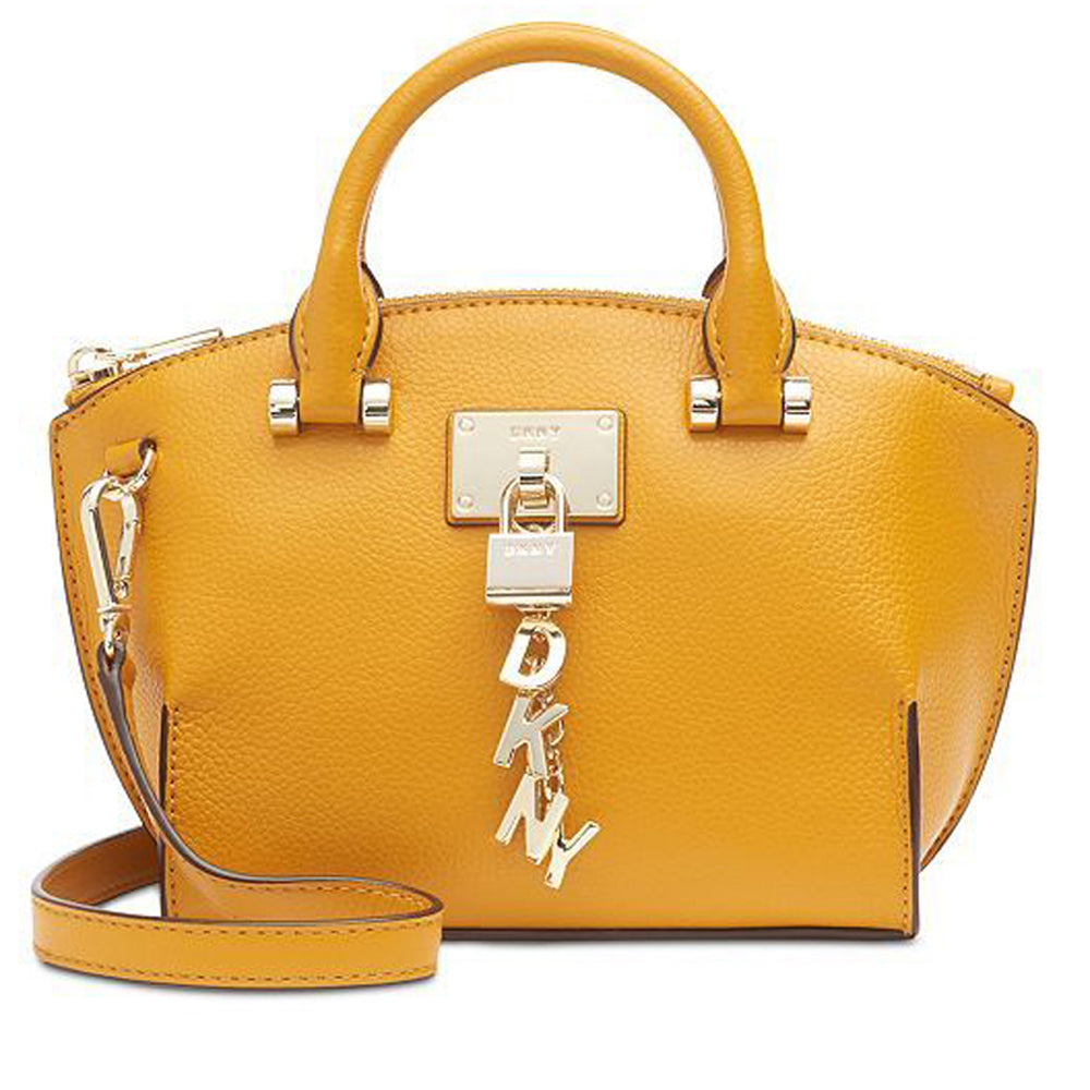 DKNY Elissa Mini Pebbled Leather Top Zip Satchel Bag Mango