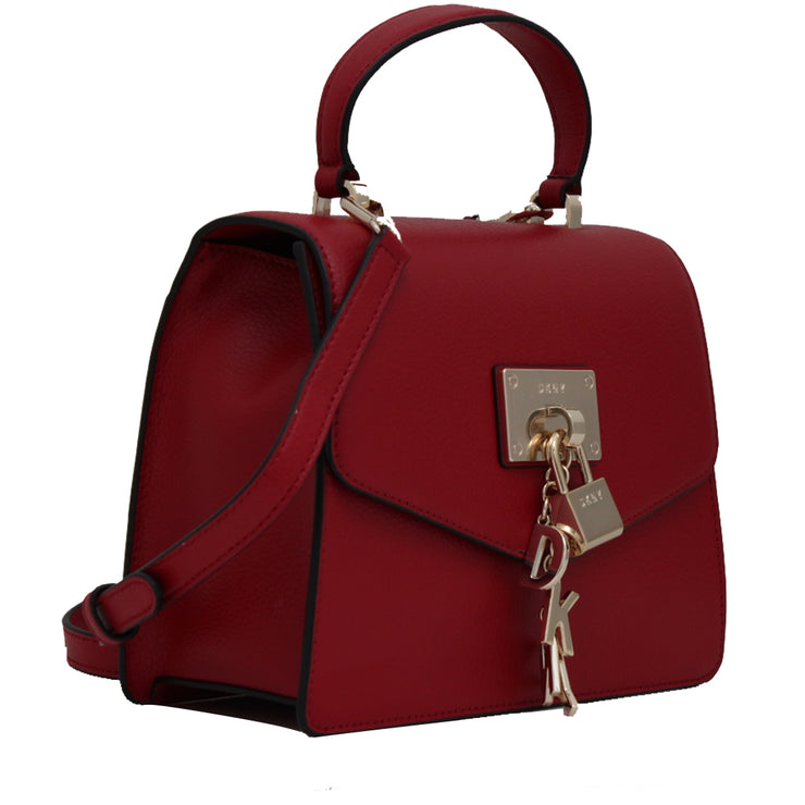 DKNY Elissa Mini Pebbled Leather Satchel Bag- Bright Red