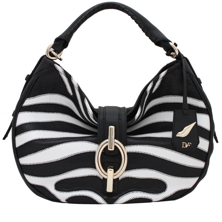 Diane von Furstenberg Sutra Zebra Patchwork Leather Hobo Bag- Black-White
