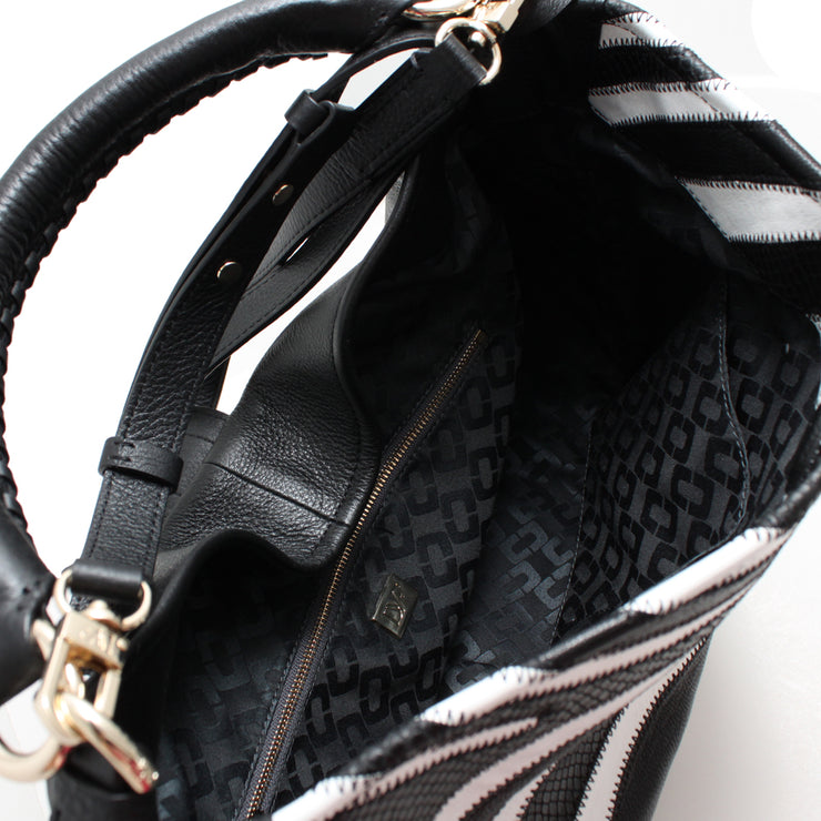 Diane von Furstenberg Sutra Zebra Patchwork Leather Hobo Bag- Black-White