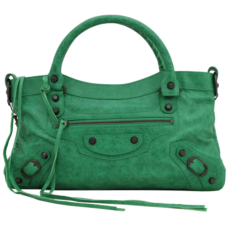 Balenciaga Classic First Leather Satchel Bag- Vert Poker