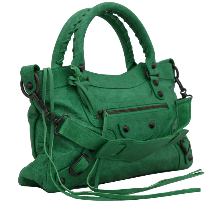 Balenciaga Classic First Leather Satchel Bag- Vert Poker