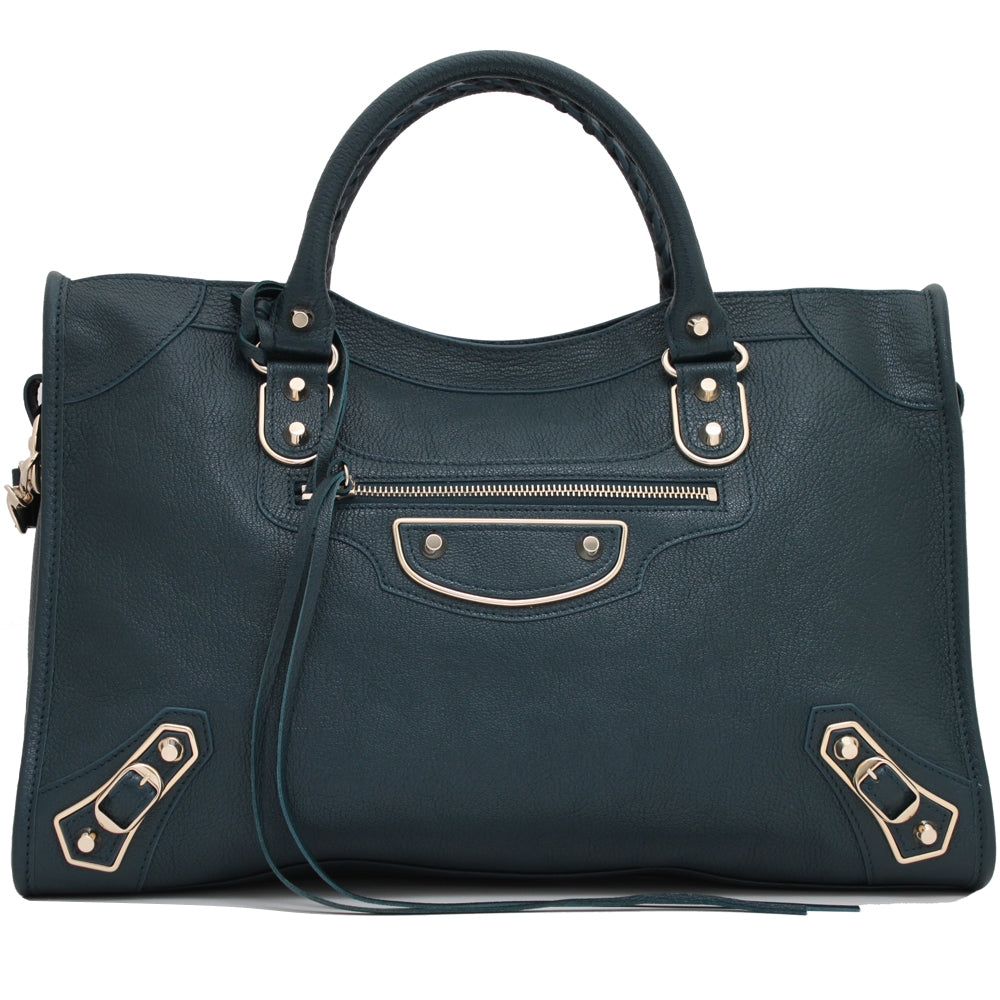 Balenciaga Classic Metallic Edge City Bag- Deep Teal Green
