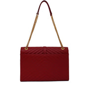 Saint Laurent Classic Large Monogram Textured Leather Satchel Bag- Lipstick Red