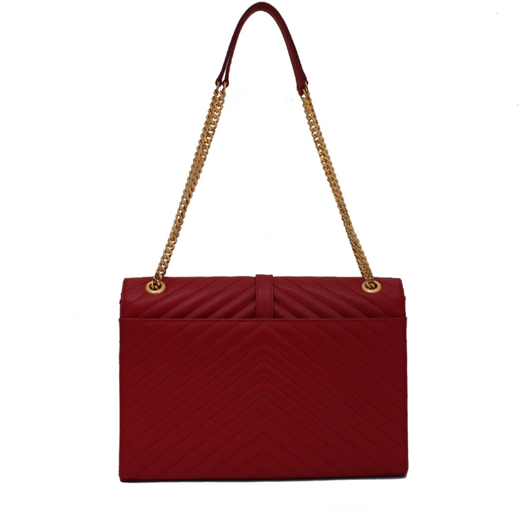 Saint Laurent Classic Large Monogram Textured Leather Satchel Bag- Lipstick Red