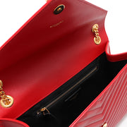Saint Laurent Classic Large Monogram Textured Leather Satchel Bag- Lipstick Red