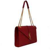 Saint Laurent Classic Large Monogram Textured Leather Satchel Bag- Lipstick Red