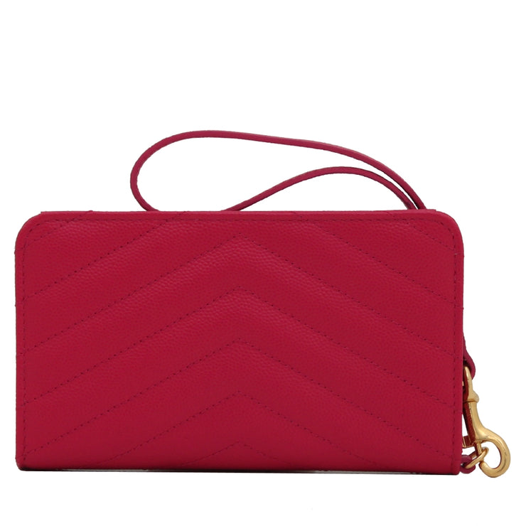 Saint Laurent 385953 Monogram Phone Wallet in Leather- Pink