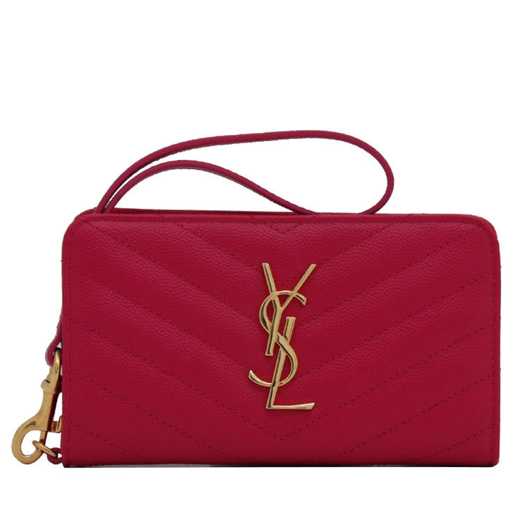 Saint Laurent 385953 Monogram Phone Wallet in Leather- Pink