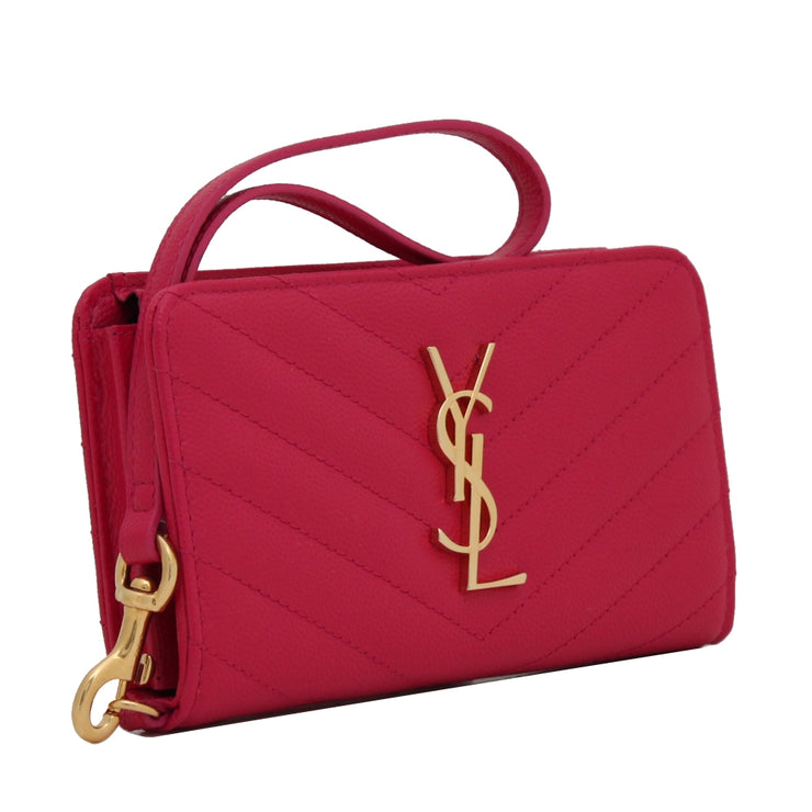 Saint Laurent 385953 Monogram Phone Wallet in Leather- Pink