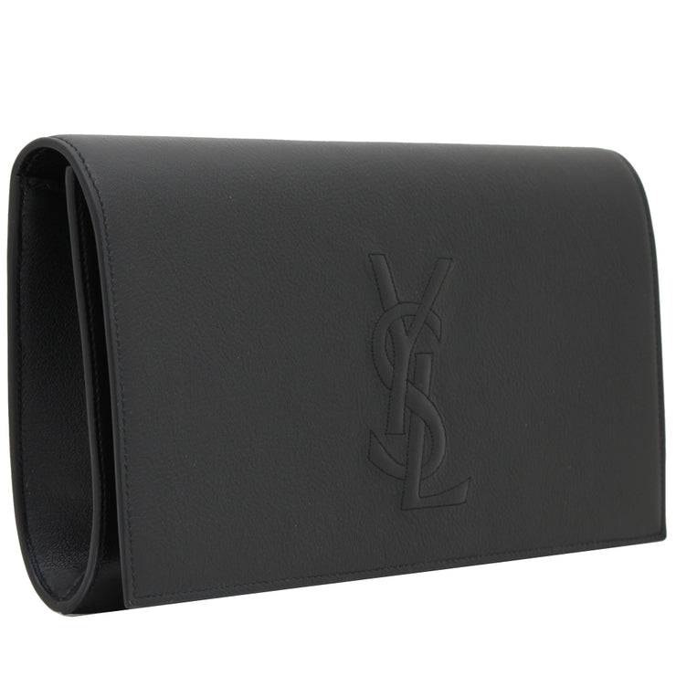 Saint Laurent 361120 Belle De Jour Large Leather Clutch Bag- Navy Blue