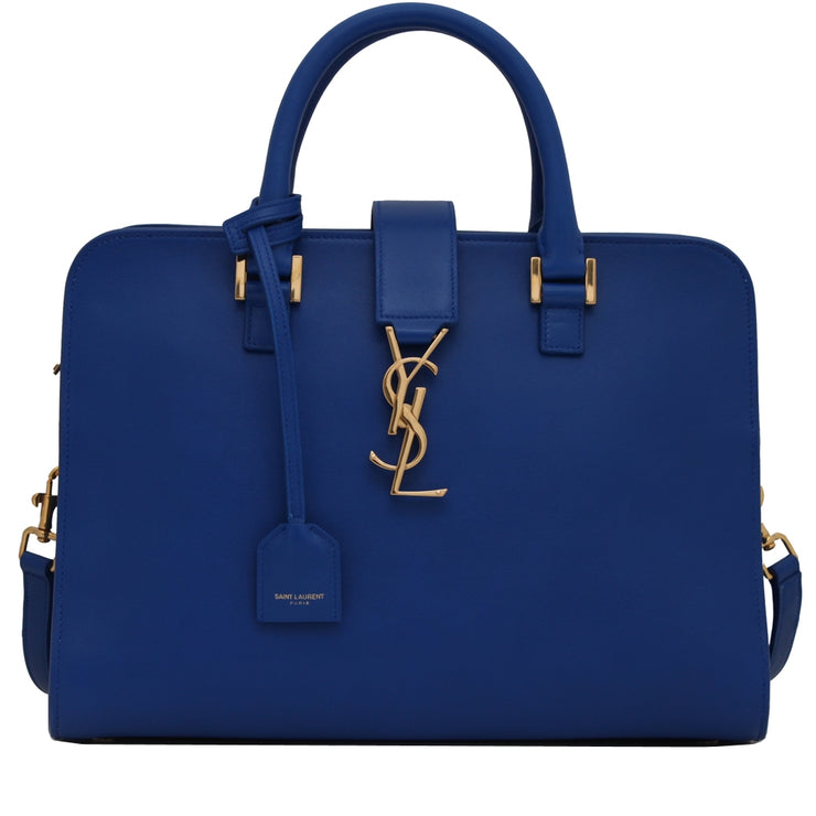 Saint Laurent 357395 Small Cabas Monogramme Leather Bag- Blue