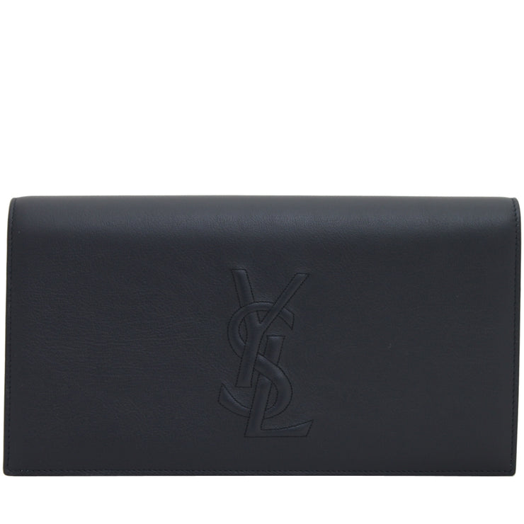 Saint Laurent 361120 Belle De Jour Large Leather Clutch Bag- Navy Blue