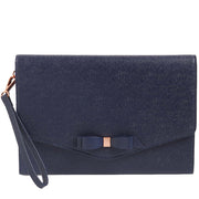 Ted Baker Krystan Bow Leather Envelope Clutch Wristlet Bag- Navy