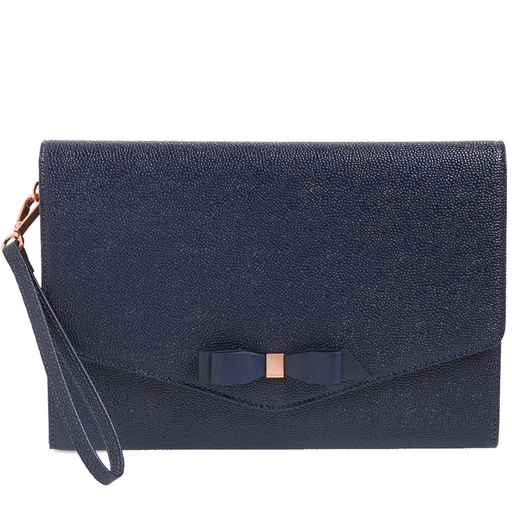 Ted Baker Krystan Bow Leather Envelope Clutch Wristlet Bag- Navy