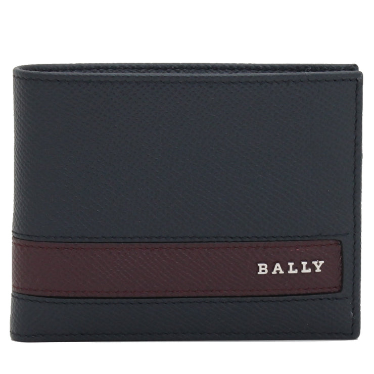 Bally Men's Leather Bi-Fold Wallet with Stripe- Blue