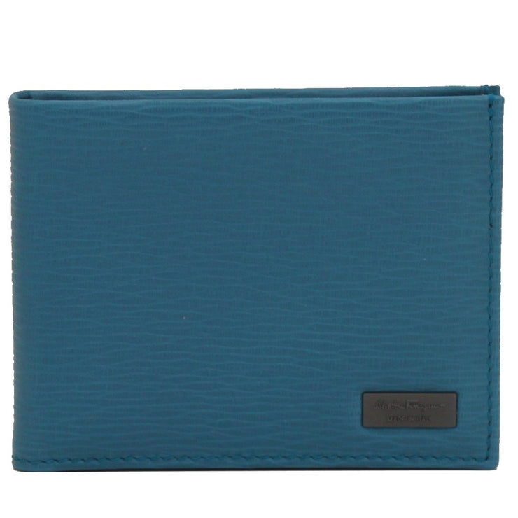 Salvatore Ferragamo Men's Leather Bi-Fold Wallet- Saxony Blue- Brown