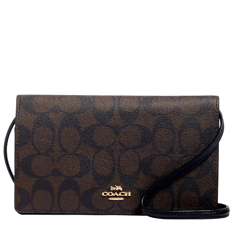 Buy Coach Anna Foldover Clutch Crossbody Bag In Signature Canvas Brown/ Black 3036 Online in Singapore | PinkOrchard.com