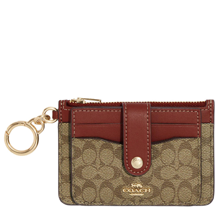 Coach Attachment Card Case In Colorblock Signature Canvas in Khaki/ Terracotta CE697