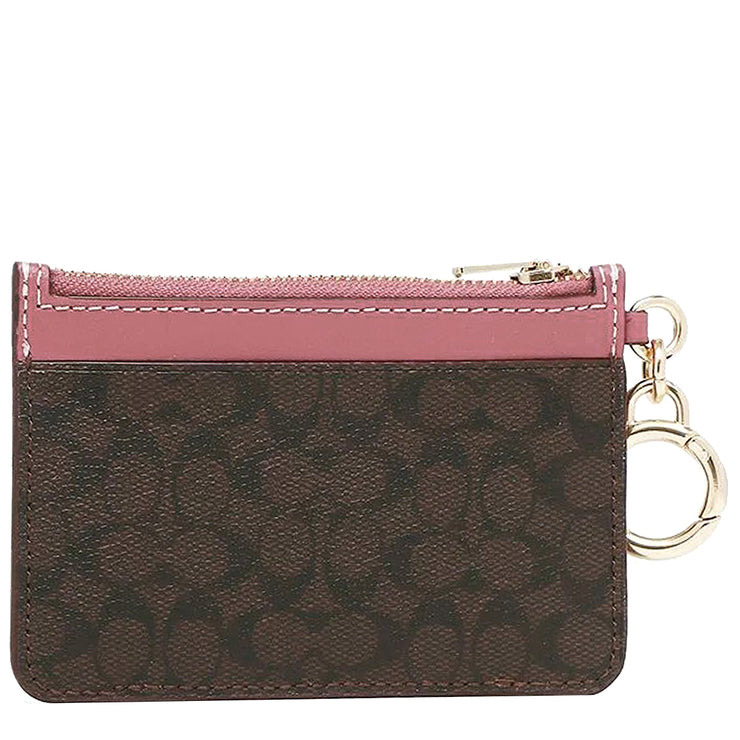 Coach Attachment Card Case In Colorblock Signature Canvas in Brown/ Pink CE697