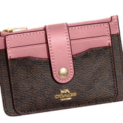 Coach Attachment Card Case In Colorblock Signature Canvas in Brown/ Pink CE697