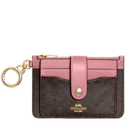 Coach Attachment Card Case In Colorblock Signature Canvas in Brown/ Pink CE697