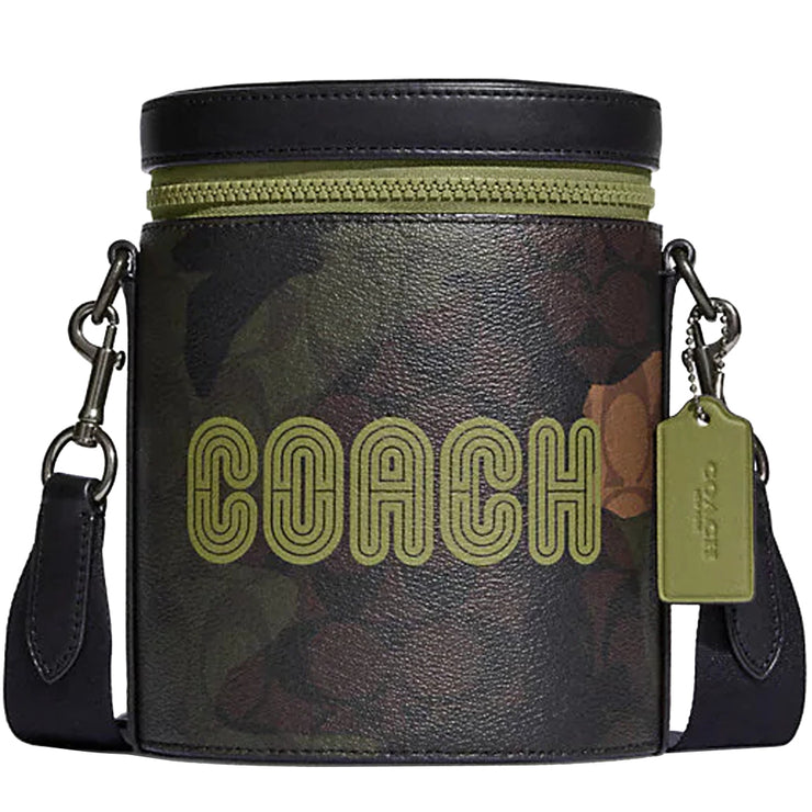 Coach Barrel Crossbody Bag In Signature Canvas With Camo Print & Coach Patch in Khaki/ Olive Green Multi CC024