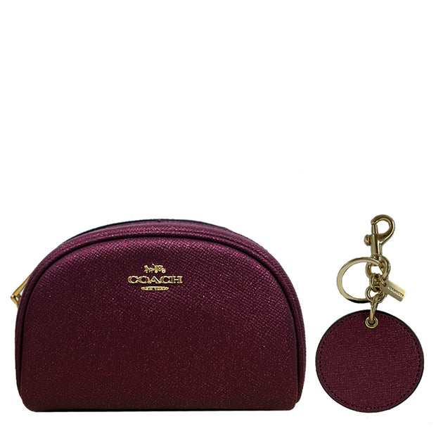 Coach Boxed Dome Cosmetic Case And Mirror Bag Charm Set in Black Cherry CF463