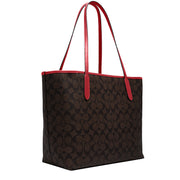 Coach City Tote Bag In Signature Canvas in Brown/ 1941 Red 5696
