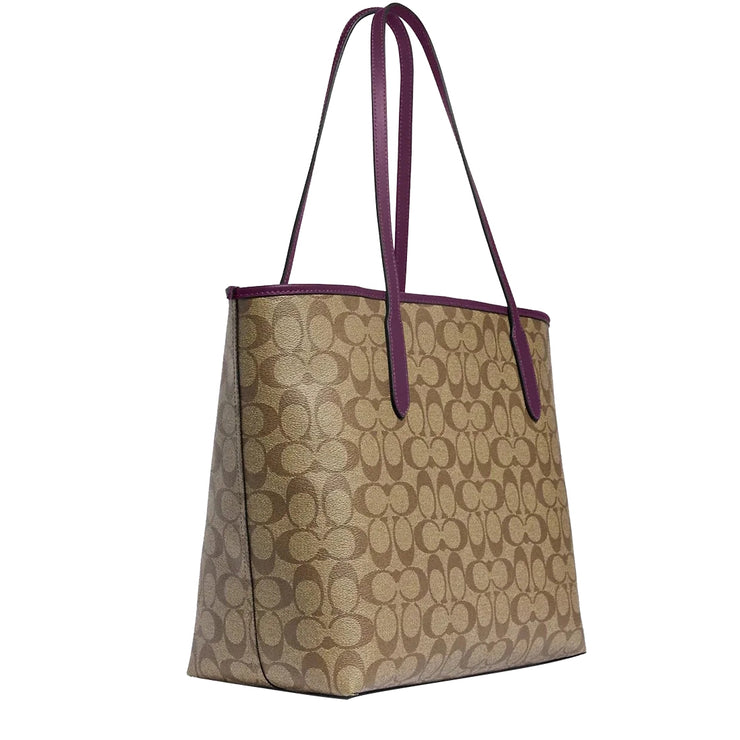 Buy Coach City Tote Bag In Signature Canvas in Khaki/ Boysenberry 5696 Online in Singapore | PinkOrchard.com