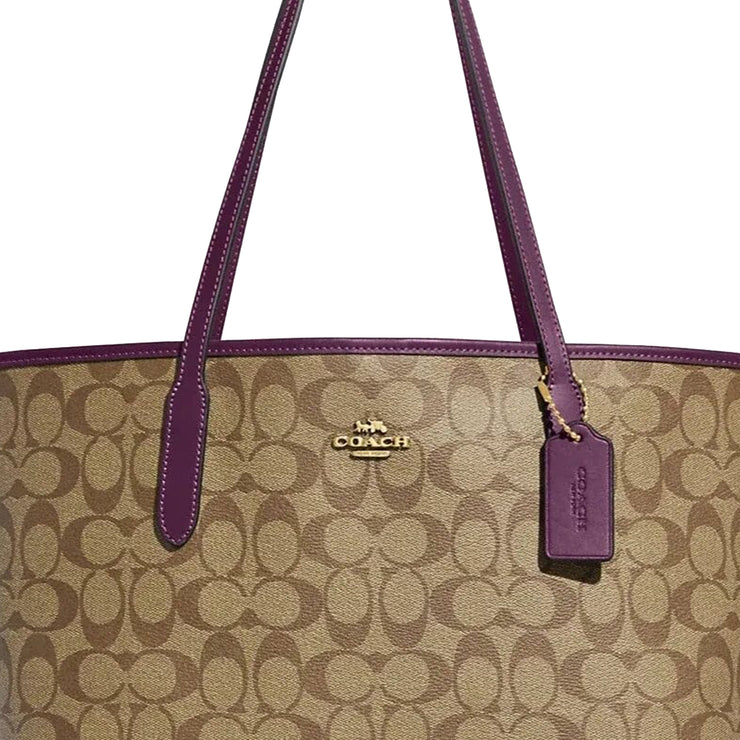 Buy Coach City Tote Bag In Signature Canvas in Khaki/ Boysenberry 5696 Online in Singapore