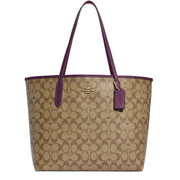 Buy Coach City Tote Bag In Signature Canvas in Khaki/ Boysenberry 5696 Online in Singapore | PinkOrchard.com