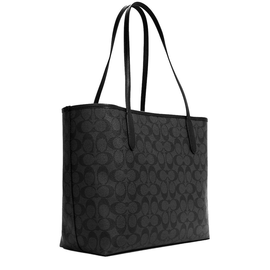 Coach City Tote Bag In Signature Canvas in Silver Graphite Black 569 PinkOrchard